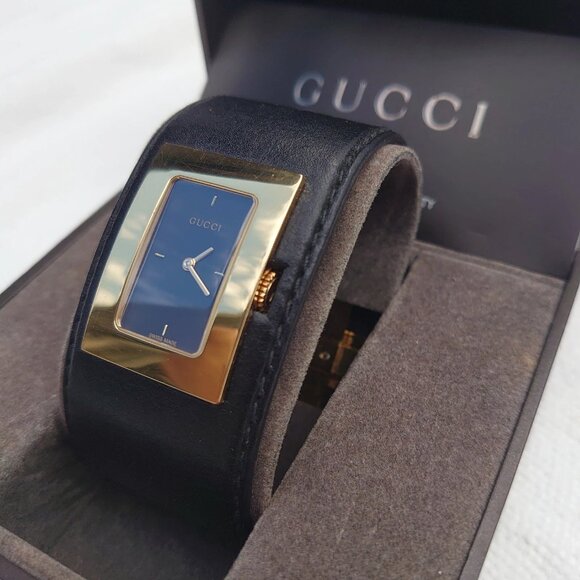 (WITH BOX) Gucci 7800L Black Leather Golden Watch Ladies Watch Working Vintage - Picture 9 of 9
